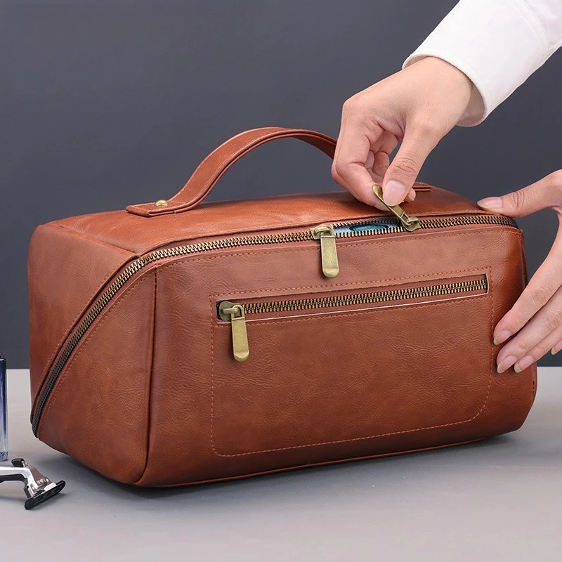 Mens Grooming Travel Kit - Vintage PU-Kosmetiktasche, Reise-Organizer für Herren, Handtasche