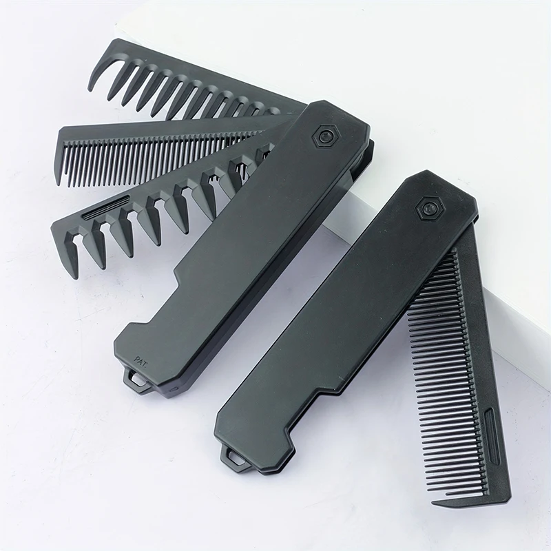Mens Grooming Travel Kit - 3-in-1 faltbarer Bartkamm für Männer, Bartkammbürste,